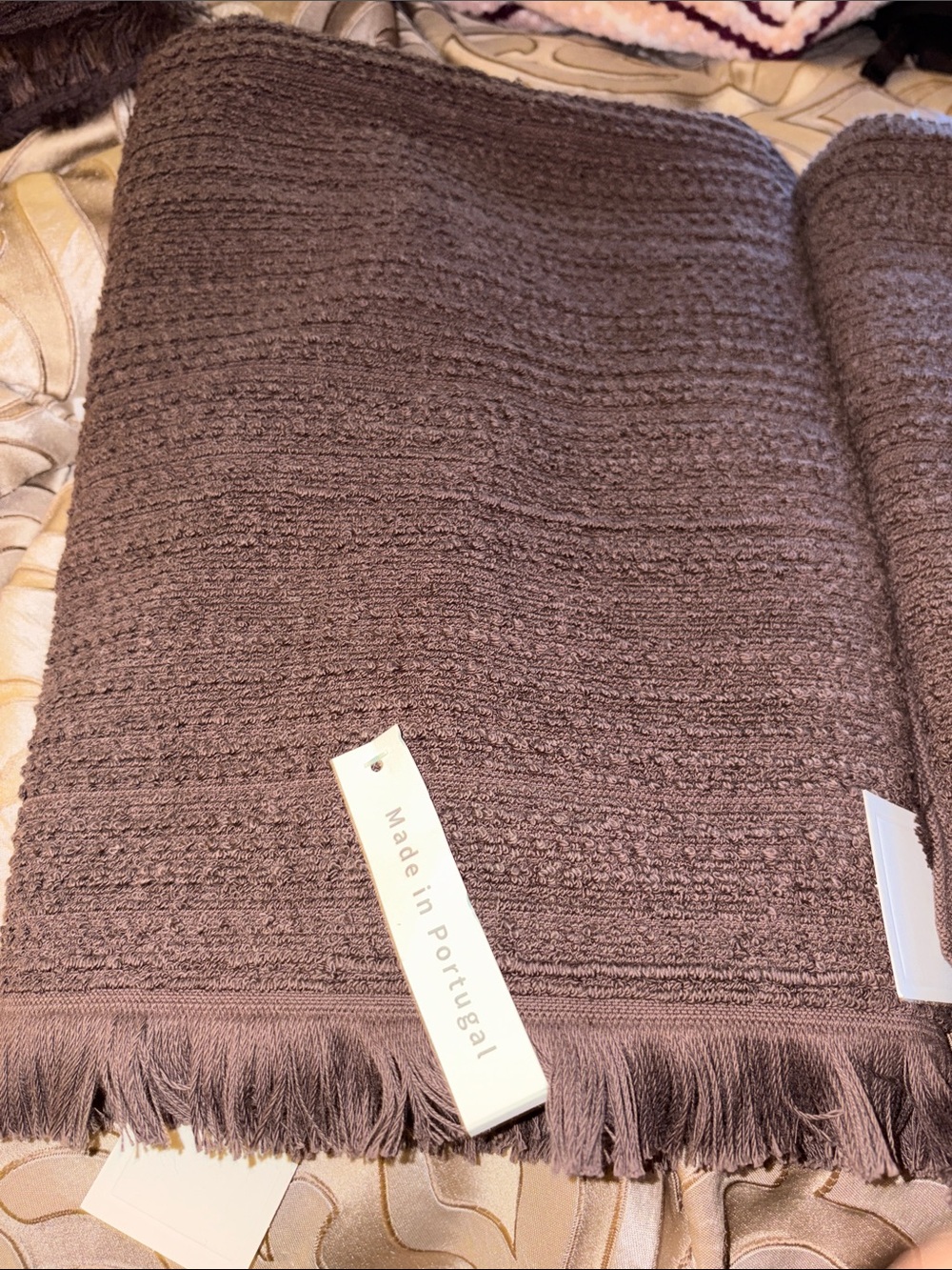 Bianca Made in Portugal Brown Cotton Fringe Bath and Hand Towel NWT - Picture 5 of 8